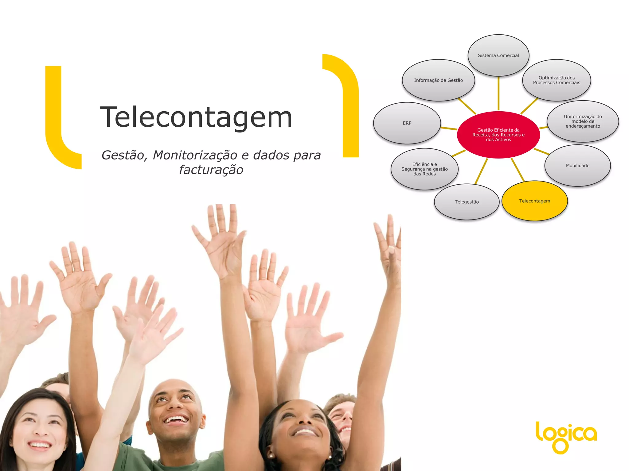 Sistema Comercial




                                                                                               Optimização dos
                                           Informação de Gestão
                                                                                             Processos Comerciais




Telecontagem                         ERP
                                                                    Gestão Eficiente da
                                                                  Receita, dos Recursos e
                                                                                                          Uniformização do
                                                                                                             modelo de
                                                                                                           endereçamento


                                                                        dos Activos



Gestão, Monitorização e dados para
                                         Eficiência e
           facturação
                                                                                                          Mobilidade
                                     Segurança na gestão
                                         das Redes




                                                           Telegestão                   Telecontagem
 