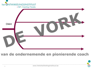 www.hetontwikkelingsinstituut.be
Cliënt
DE VORK
van de ondernemende en pionierende coach
 