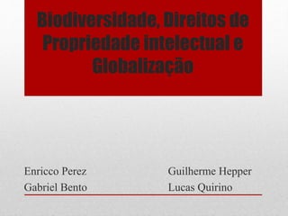 Biodiversidade, Direitos de
Propriedade intelectual e
Globalização
Enricco Perez Guilherme Hepper
Gabriel Bento Lucas Quirino
 