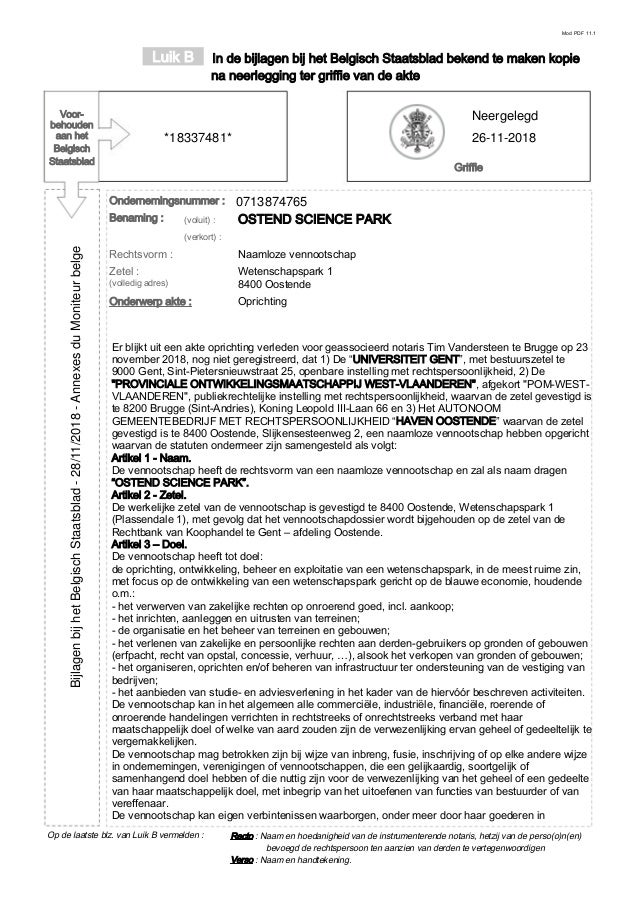 Vande Lanotte Bestuurder Van Ostend Science Park
