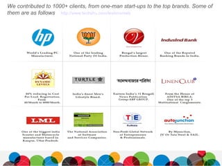 We contributed to 1000+ clients, from one-man start-ups to the top brands. Some of
them are as follows http://www.techshu.com/testimonials
 