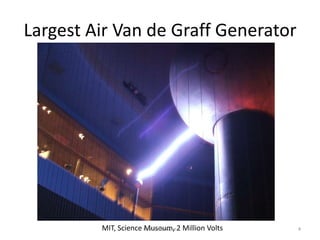 Largest Air Van de Graff Generator




         MIT, Science Paul Schumann2 Million Volts
                      Museum,                        4
 
