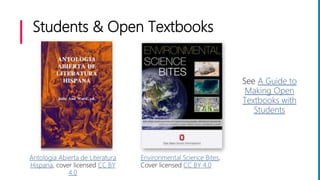 Students & Open Textbooks
See A Guide to
Making Open
Textbooks with
Students
Antologia Abierta de Literatura
Hispana, cove...