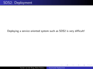 SDS2: Deployment
Deploying a service oriented system such as SDS2 is very diﬃcult!
Sander van der Burg, Eelco Dolstra Auto...
