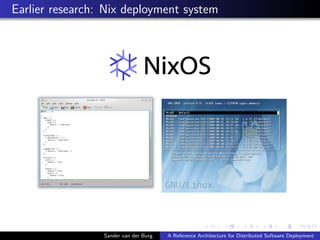Earlier research: Nix deployment system
Sander van der Burg A Reference Architecture for Distributed Software Deployment
 