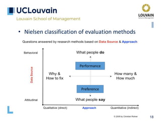 18
• Nielsen classification of evaluation methods
Preference
Performance
 