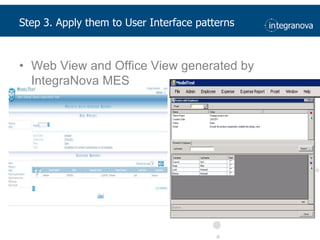 Step 3. Apply them to User Interface patternsWeb View and Office View generated by IntegraNova MES