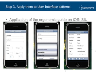 Step 3. Apply them to User Interface patternsApplication of the ergonomic guide on iOS: SIU40
