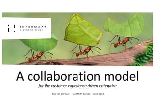 Introductie
A collaboration modelfor the customer experience driven enterprise
Rob van der Haar - UX STRAT Europe - June 2018
 