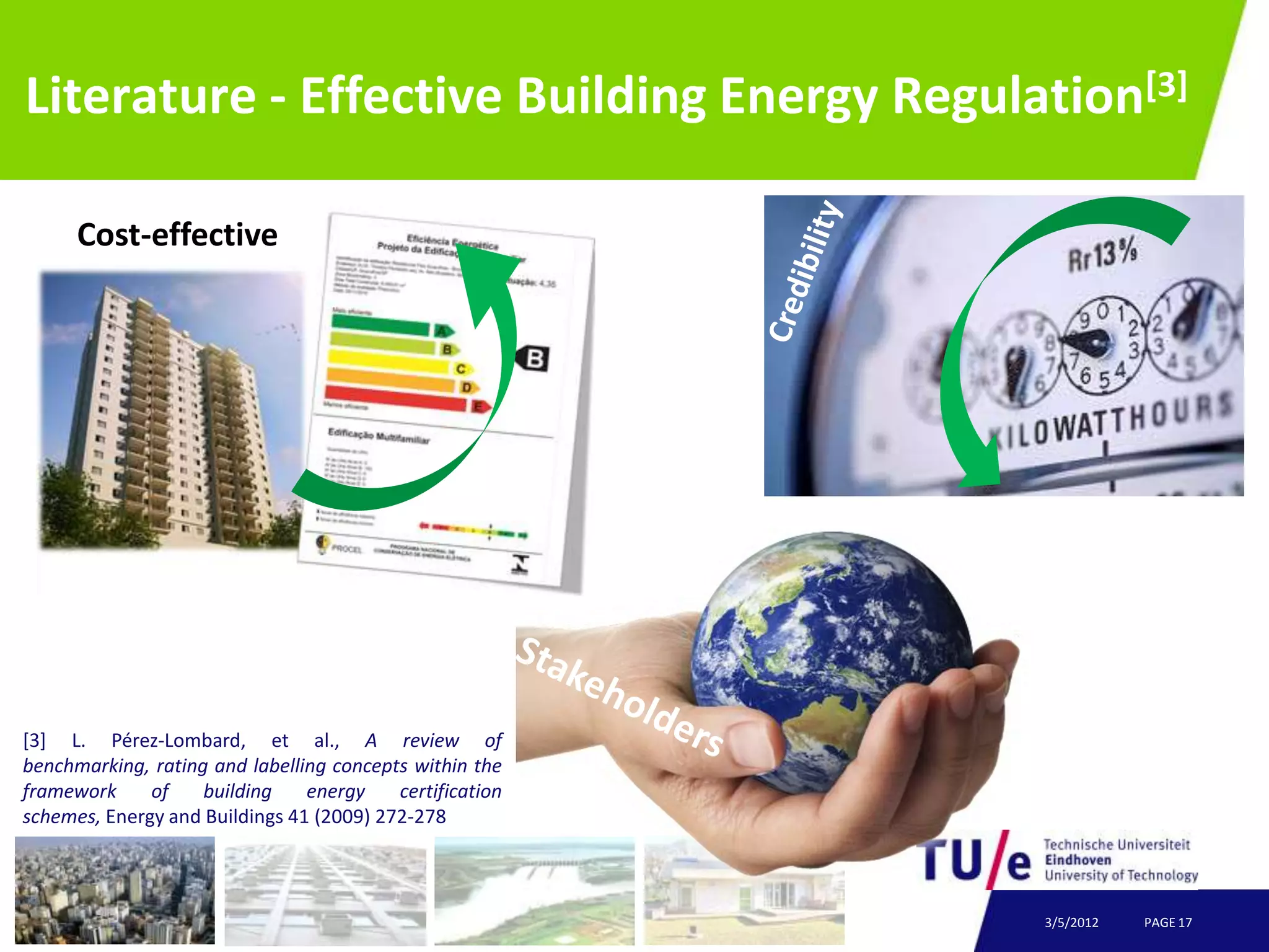 Literature - Effective Building Energy Regulation[3]

      Cost-effective




[3] L. Pérez-Lombard, et al., A review of
benchmarking, rating and labelling concepts within the
framework     of    building    energy    certification
schemes, Energy and Buildings 41 (2009) 272-278



                                                          3/5/2012   PAGE 17
 