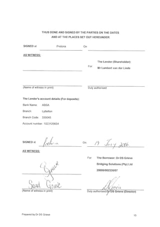 Dr DS Grieve fraudulent contracts demonstrating the signatures of David Stephen Grieve and his wife Sanet Grieve 