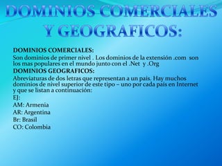 TCP/IP:El TCP/IP es la base del Internet que sirve para enlazar computadoras que utilizan diferentes sistemas operativos, incluyendo PC, minicomputadoras y computadoras centrales sobre redes de área local y área extensa. TCP / IP fue desarrollado y demostrado por primera vez en 1972 por el departamento de defensa de los Estados Unidos, ejecutándolo en el ARPANET una red de área extensa del departamento de defensa.