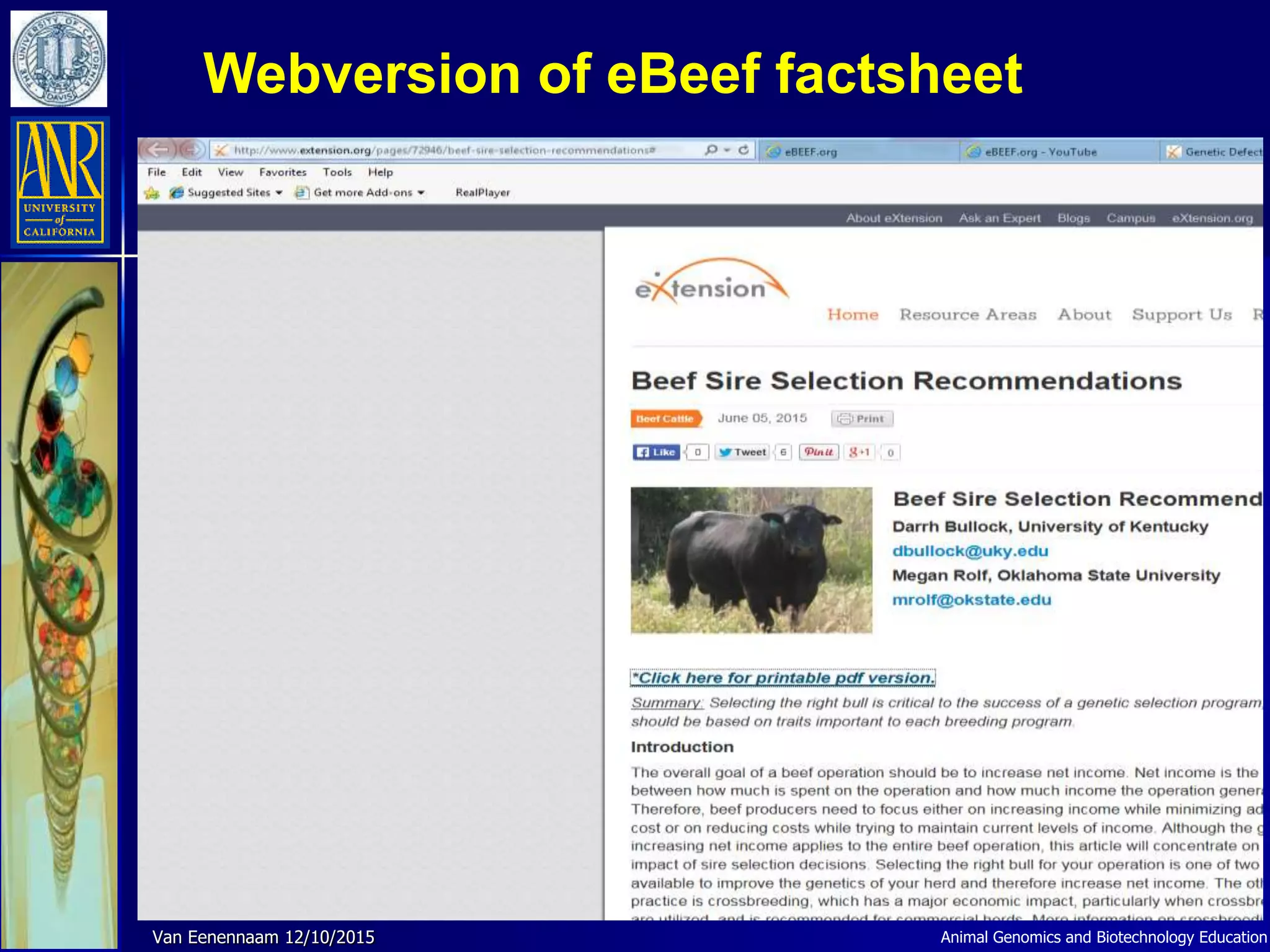 Animal Genomics and Biotechnology EducationVan Eenennaam 12/10/2015
Webversion of eBeef factsheet
 