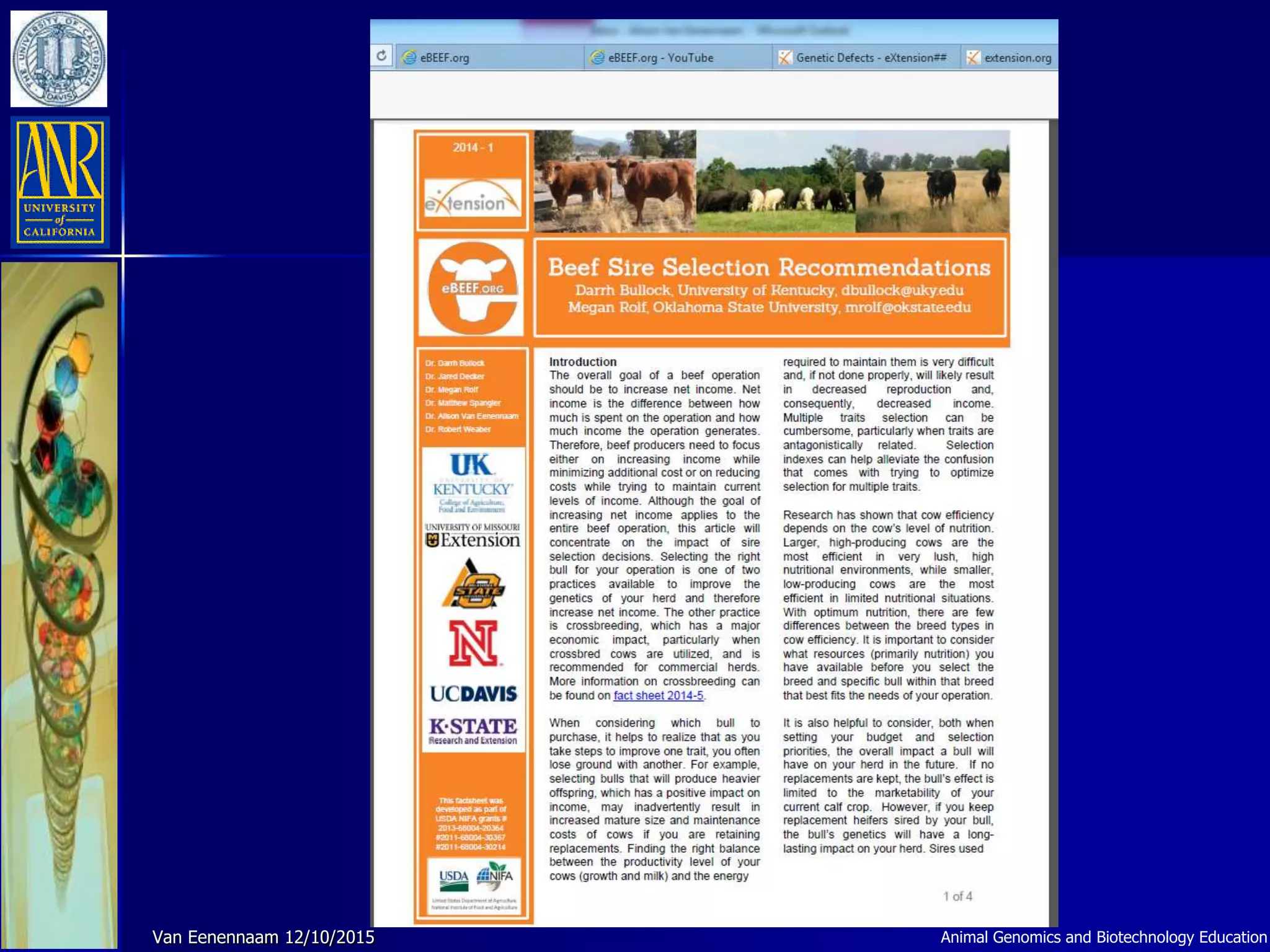 Animal Genomics and Biotechnology EducationVan Eenennaam 12/10/2015
 