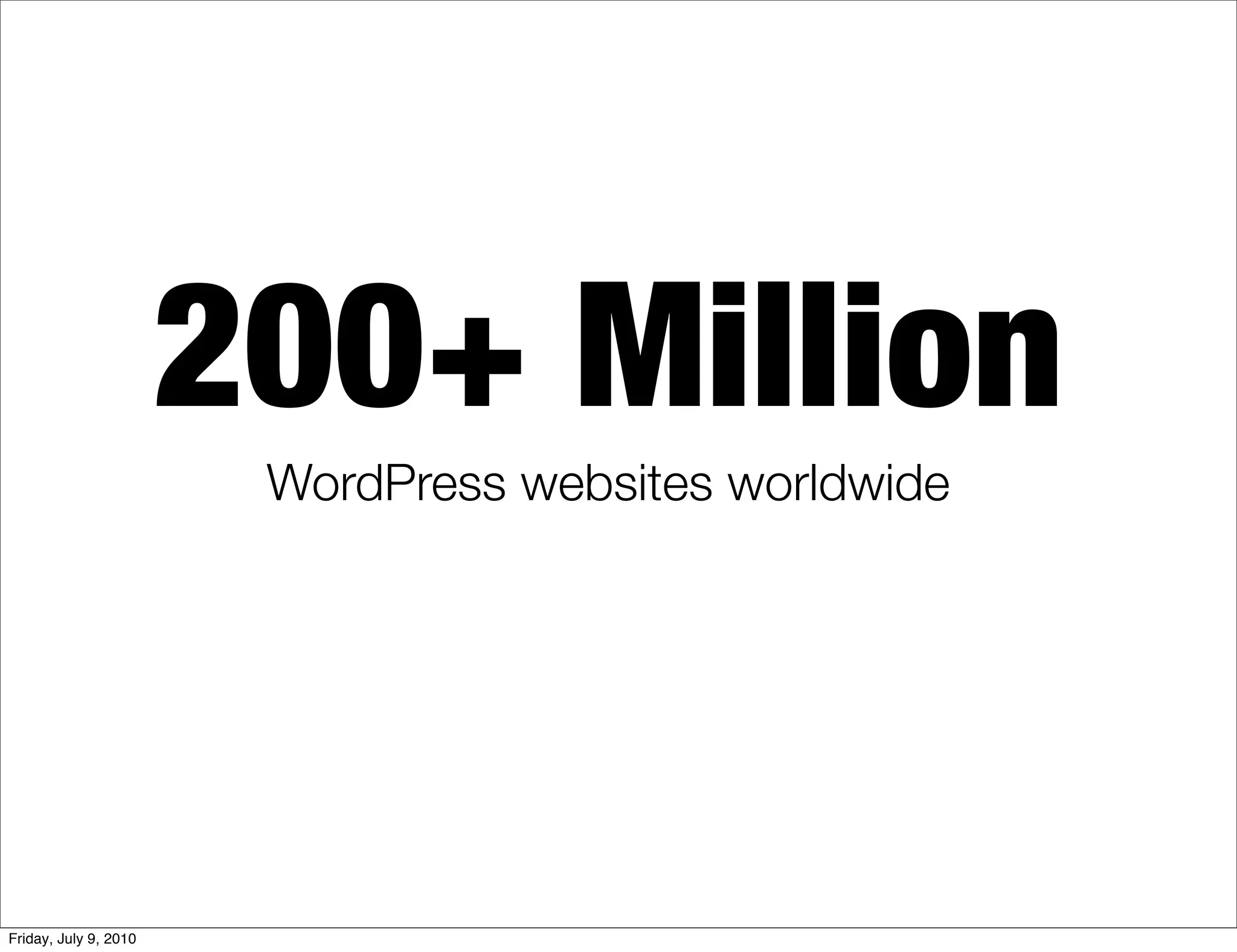 200+ Million
                        WordPress websites worldwide




Friday, July 9, 2010
 