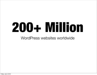 200+ Million
                        WordPress websites worldwide




Friday, July 9, 2010
 
