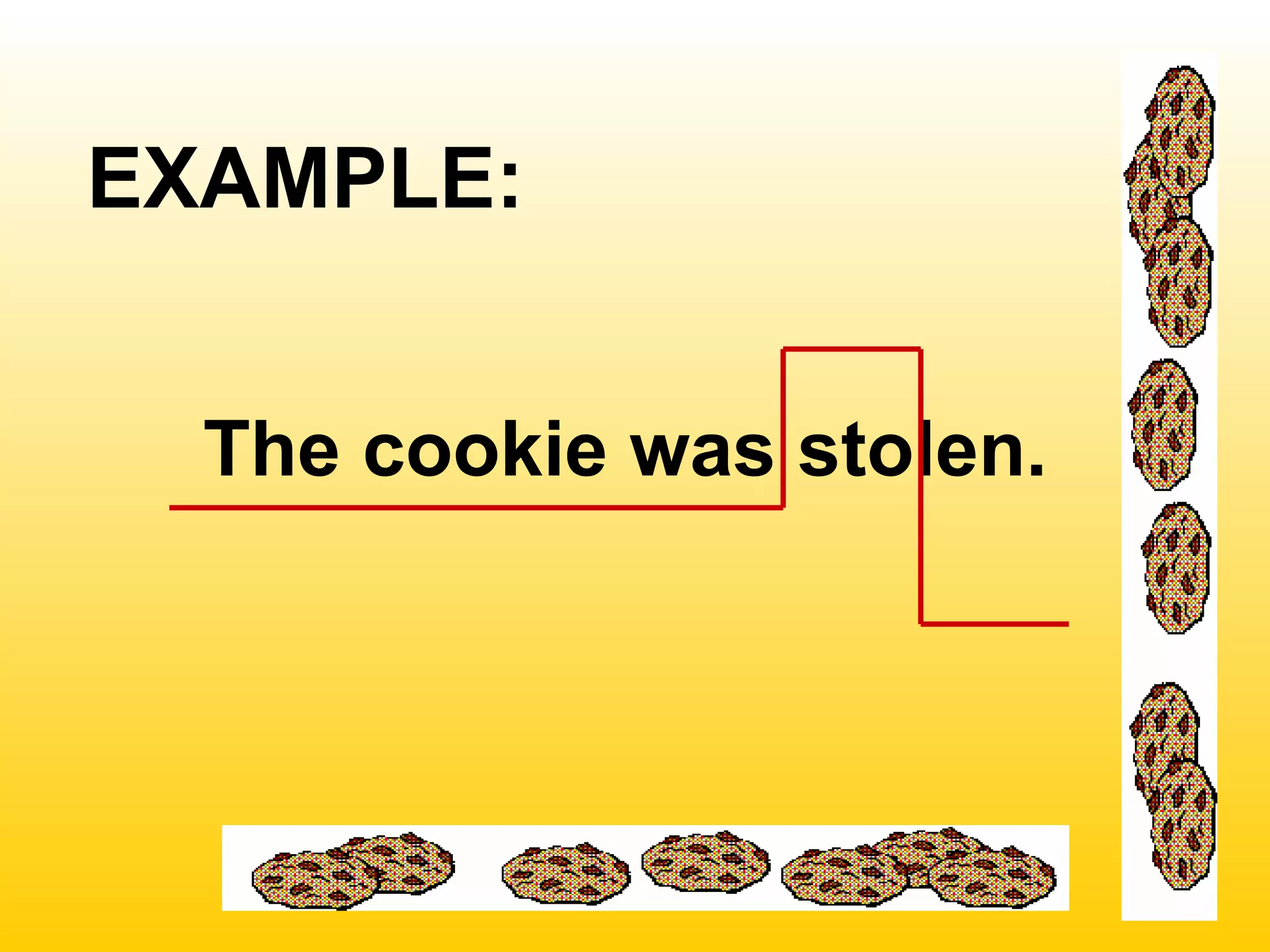 EXAMPLE:
The cookie was stolen.
 