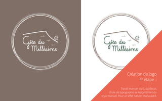 Création de logo
4e
étape  :
Travail manuel du G, du décor,
choix de typographie se rapprochant du
style manuel. Pour un effet naturel mais cadré.
 