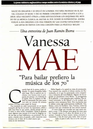 Vanessa Mae. "Para bailar prefiero la música de los 70" (1999)