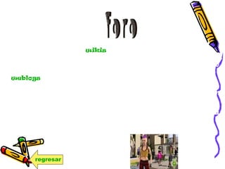 Comparado con los wikis, no se pueden modificar los
aportes de otros miembros a menos que se tengan ciertos
permisos especiales como los asignados a moderadores o
administradores. Por otro lado, en comparación con los
weblogs, se diferencian en que los foros permiten una
gran cantidad de usuarios y las discusiones están
anidadas, algo similar a lo que serían los comentarios en
los weblogs. Además, por lo general, los foros suelen ser
de temas más diversos o amplios con una cantidad de
contenido más variado y la posibilidad de personalizar a
nivel usuario (no sólo a nivel dueño).
regresar
 