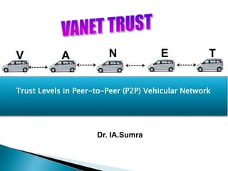Trust Levels in Peer-to-Peer (P2P) Vehicular Network
Dr. IA.Sumra
V TEA N
 