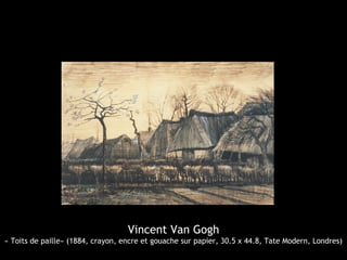 Vincent Van Gogh
« Toits de paille» (1884, crayon, encre et gouache sur papier, 30.5 x 44.8, Tate Modern, Londres)
 