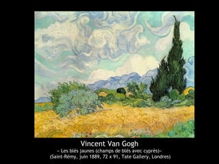 Vincent Van Gogh
« Les blés jaunes (champs de blés avec cyprès)»
(Saint-Rémy, juin 1889, 72 x 91, Tate Gallery, Londres)
 