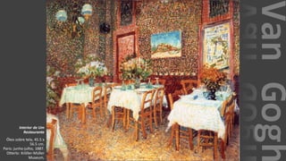 VanGogh
Interior de Um
Restaurante
Óleo sobre tela, 45.5 x
56.5 cm.
Paris: junho-julho, 1887.
Otterlo: Kröller-Müller
Museum.
 