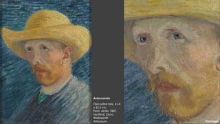 VanGogh
Autorretrato
Óleo sobre tela, 41.0
x 33.5 cm.
Paris: verão, 1887.
Hartford, Conn.:
Wadsworth
Atheneum. Pormenor
 