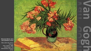 VanGogh
Natureza-Morta: Jarra
com Loendros e Livros
Óleo sobre tela, 60.3 x
73.6 cm.
Arles: agosto, 1888.
Nova Iorque: The
Metropolitan Museum
of Art.
 