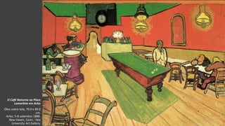 VanGogh
O Café Noturno na Place
Lamartine em Arles
Óleo sobre tela, 70.0 x 89.0
cm.
Arles: 5-8 setembro 1888.
New Haven, Conn.: Yale
University Art Gallery.
 