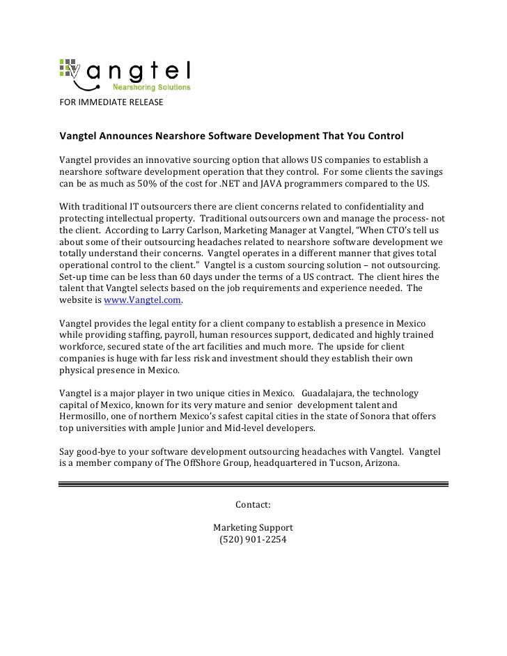 Vangtel Announces Nearshore Software Development You Contol Vangtel Announces Nearshore Software Development You Contol