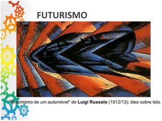 ”Dinamismo de um automóvel" de Luigi Russolo (1912/13); óleo sobre tela.
FUTURISMO
 