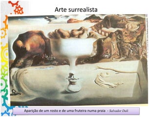 Arte surrealista
Aparição de um rosto e de uma fruteira numa praia - Salvador Dali
 