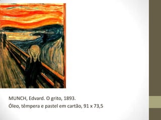 MUNCH, Edvard. O grito, 1893.
Óleo, têmpera e pastel em cartão, 91 x 73,5
 
