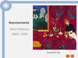Representante
Henri Matisse
1869- 1954
Armonía en rojo
 