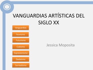 VANGUARDIAS ARTÍSTICAS DEL
SIGLO XX
Jessica Moposita
Vanguardias
Fauvismo
Futurismo
Cubismo
Expresionismo
Dadaísmo
Surrealismo
 