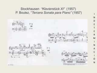 Stockhausen  “Klavierstück XI” (1957) P. Boulez, “Tercera Sonata para Piano” (1957)INDETERMINACIÓN