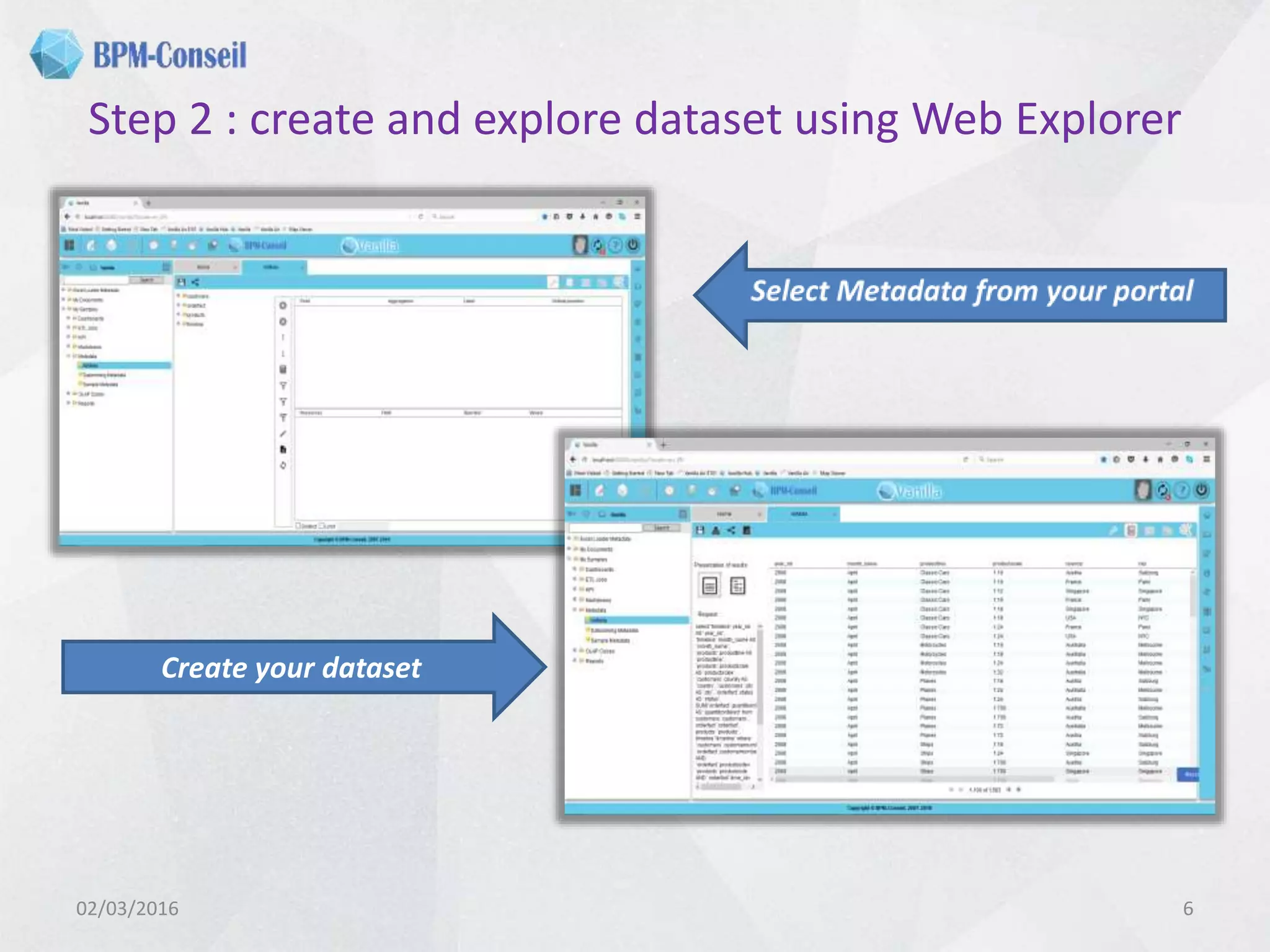 Step 2 : create and explore dataset using Web Explorer
02/03/2016 6
Create your dataset
 