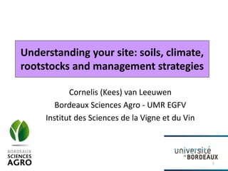 Understanding your site: soils, climate,
rootstocks and management strategies
Cornelis (Kees) van Leeuwen
Bordeaux Sciences Agro - UMR EGFV
Institut des Sciences de la Vigne et du Vin
1
 