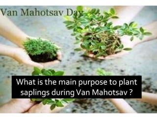 What is the main purpose to plant
saplings duringVan Mahotsav ?
 