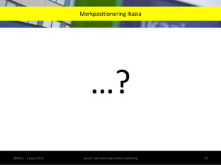 Ikazia moet je beleven!ZMW11 - 23 juni 2011Sessie: Van merk naar online marketing16