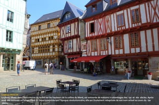 La place Henri IV.
La place, située dans l'intra-muros de la cité sur les hauteurs de la colline du Mené, est entourée de maisons à colombages des 15e et 16e siècles. Après
avoir été nommée un temps Place du Département durant l'époque révolutionnaire, elle est finalement rebaptisée de son nom actuel au cours du 19e
siècle.

 