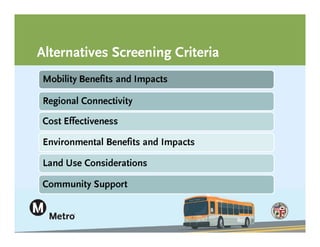 Alternatives Screening Criteria
 