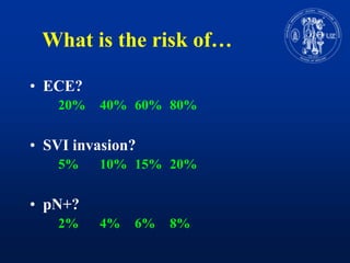 What is the risk of…ECE?	20%	40%	60%	80%SVI invasion?5%	10%	15%	20%pN+?2%	4%	6%	8%