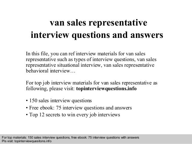 Van sales representative interview 