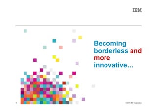 Becoming
     borderless and
     more
     innovative…




13            © 2010 IBM Corporation
 