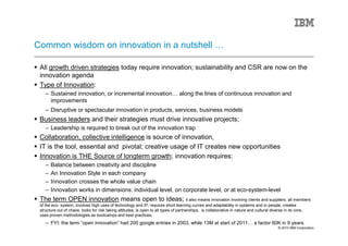 Common wisdom on innovation in a nutshell …

 All growth driven strategies today require innovation; sustainability and CS...