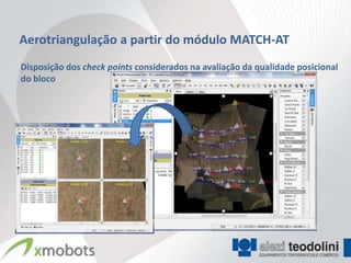 Aerotriangulação a partir do módulo MATCH-AT
Disposição dos check points considerados na avaliação da qualidade posicional
do bloco
 
