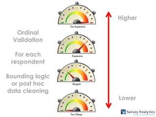 Higher

   Ordinal
  Validation

  For each
 respondent

Bounding logic
  or post hoc
data cleaning
                 Lower
 